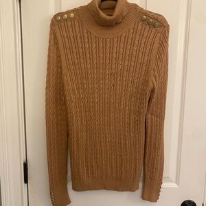 Holland Cooper Cable Knit Turtleneck Sweater with Gold Button Accents (US 14/16)